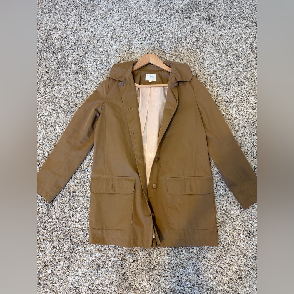 Sezane Olive Brown Hooded Cotton Coat